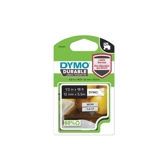 Tape DYMO D1 12mm x 5,5m sort/hvit