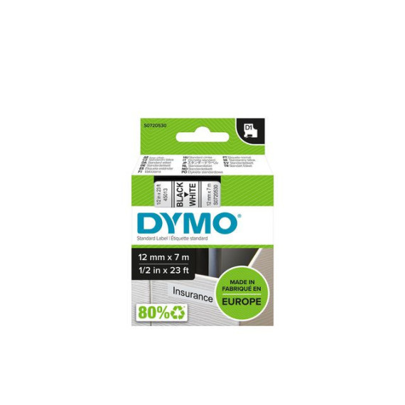 Tape DYMO D1 12mm x 7m sort/hvit