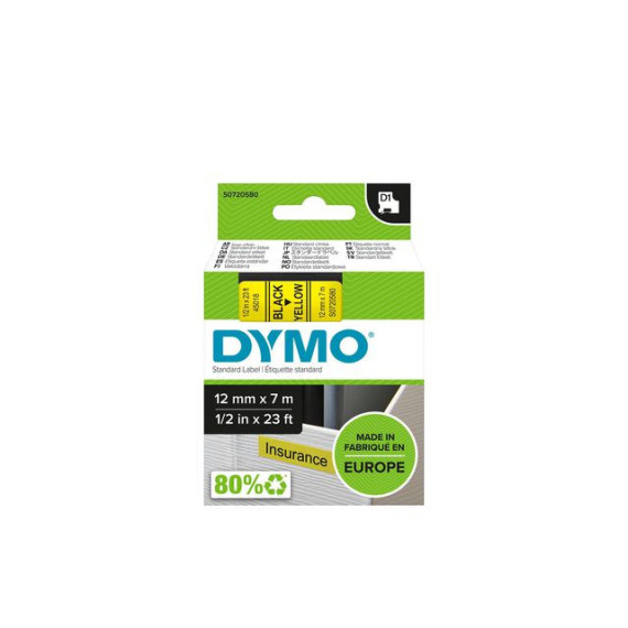 Tape DYMO D1 12mm x 7m sort/gul