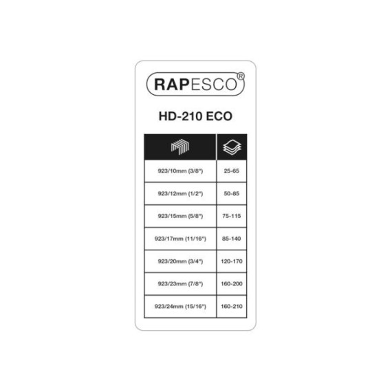 Stiftemaskin RAPESCO Eco HD-210 ark hvit