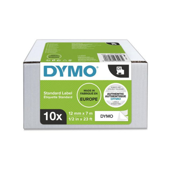 Tape DYMO D1 12mm x 7m sort/hvit (10)