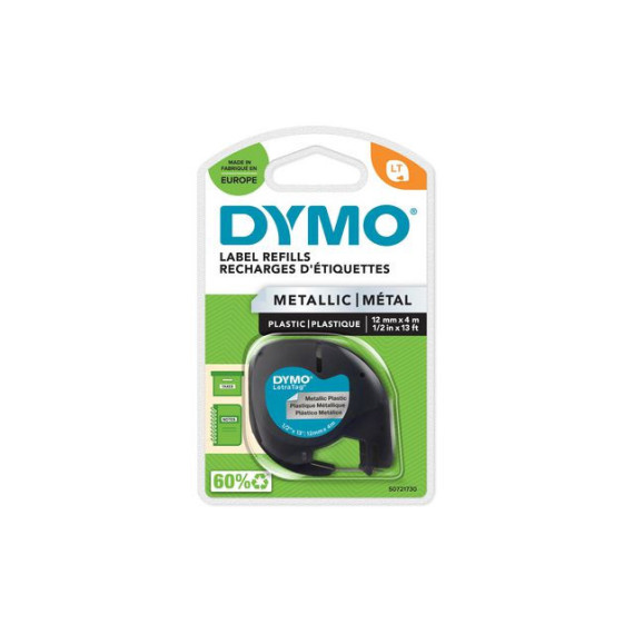 Tape DYMO LetraTag 12mm metal sort/sølv