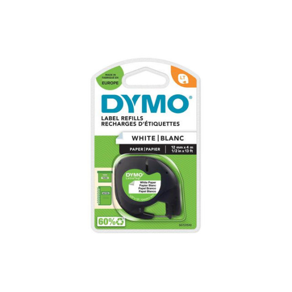 Tape DYMO LetraTAG 12mm papir sort/hvit