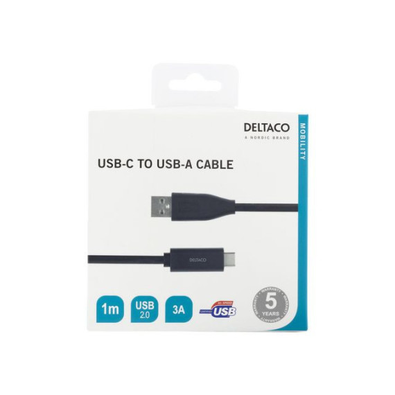 Kabel DELTACO USB-C til USB-A 1m