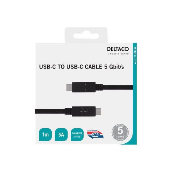 Kabel Deltaco USB-C til USB-C 1m