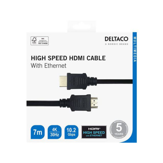 Kabel DELTACO HDMI M/M 4K 7m sort