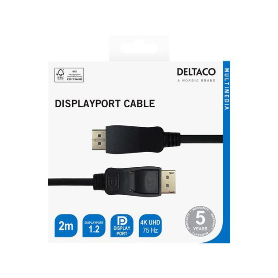 Kabel DELTACO Displayport M/M 2m sort