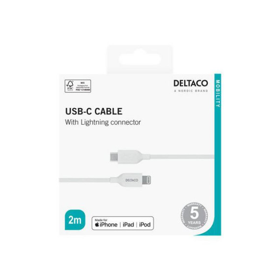 Kabel DELTACO USB-C til Lightning 2m