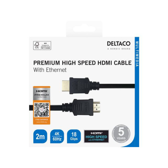 Kabel DELTACO HDMI M/M 4K 2m sort