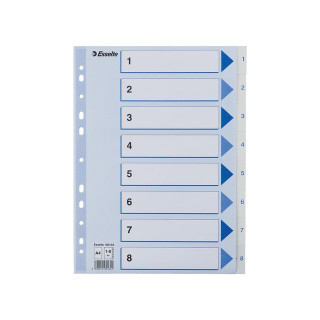 Register ESSELTE A4 plast 1-8 blå/hvit