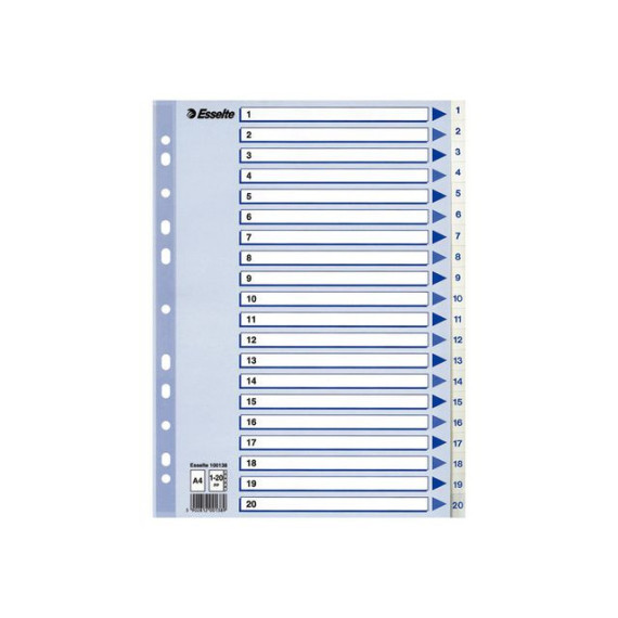 Register ESSELTE A4 plast 1-20 blå/hvit