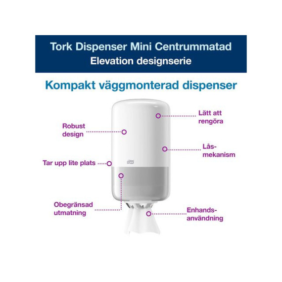 Dispenser TORK mini senterrull M1 hvit