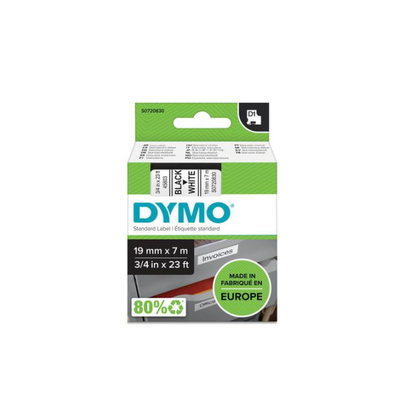 Tape DYMO D1 19mm x 7m sort/hvit