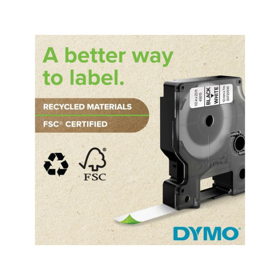 Tape DYMO D1 19mm x 7m sort/hvit