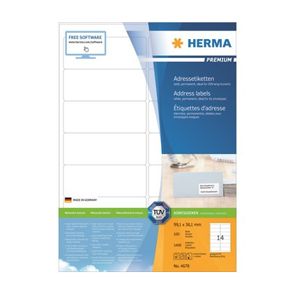 Etikett HERMA adr A4 99,1x38,1mm (1400)