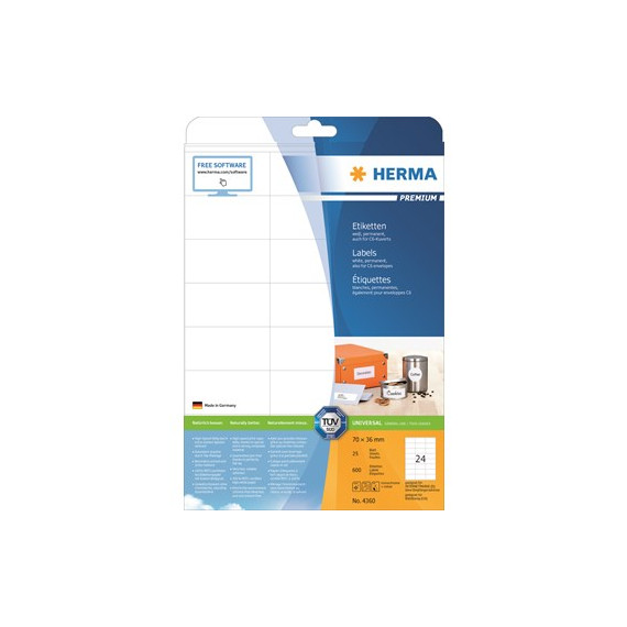 Etikett HERMA premium A4 70x36mm (600)