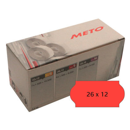 Prisetikett METO permanent 26x12mm rød (6rl/1500)