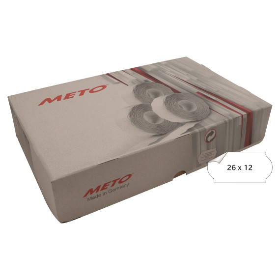 Prisetikett METO avtagbar 26x12mm hvit (36rl/1500)