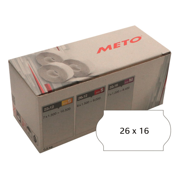 Prisetikett METO permanent 26x16mm hvit (6rl/1200)