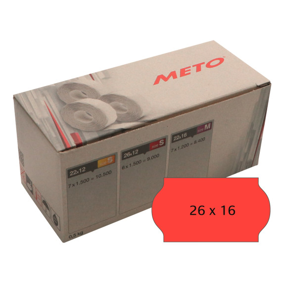 Prisetikett METO permanent 26x16mm rød (6rl/1200)