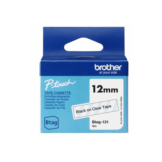 Tape BROTHER BTAG131 12mmx4m sort/klar