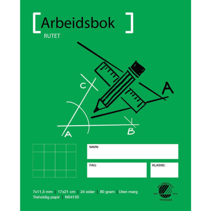 Arbeidsbok 17x21 80g 7x11,5 rutet