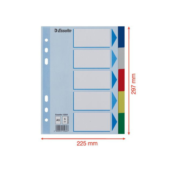 Skilleblad ESSELTE A5 5-delt flerfarget